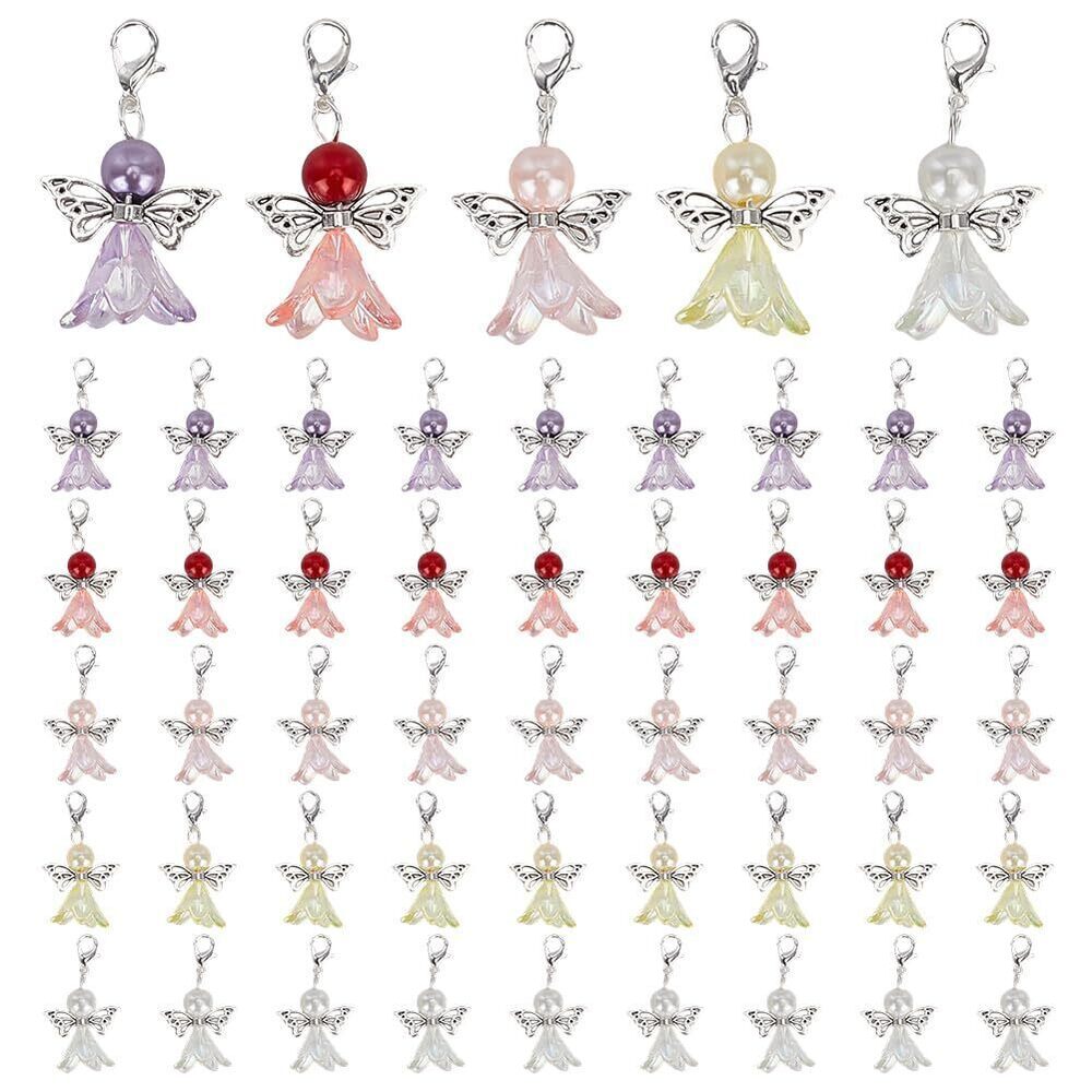 3492 5 Colors 50Pcs Acrylic Angel Charms 38mm Angel Wing Pendants Colorful